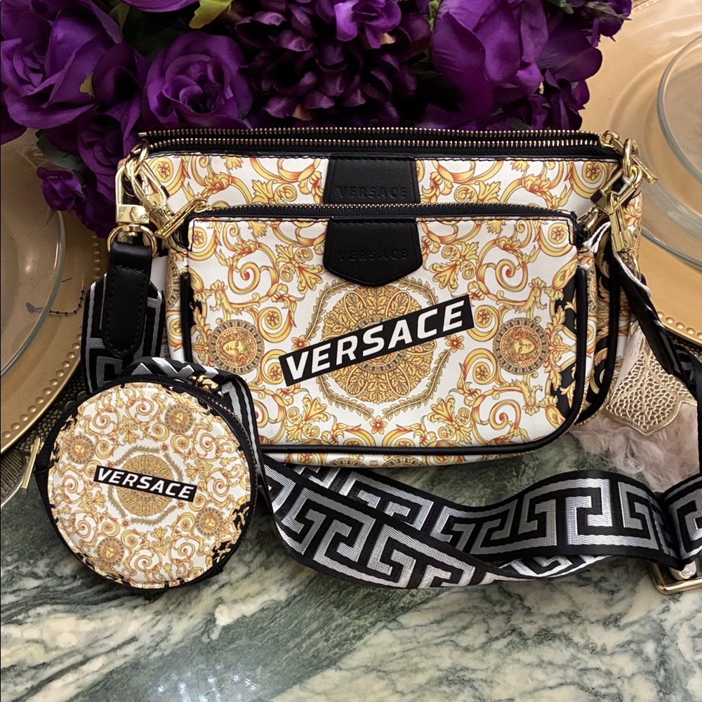 Versace White and Gold Baroque Crossbody Bag